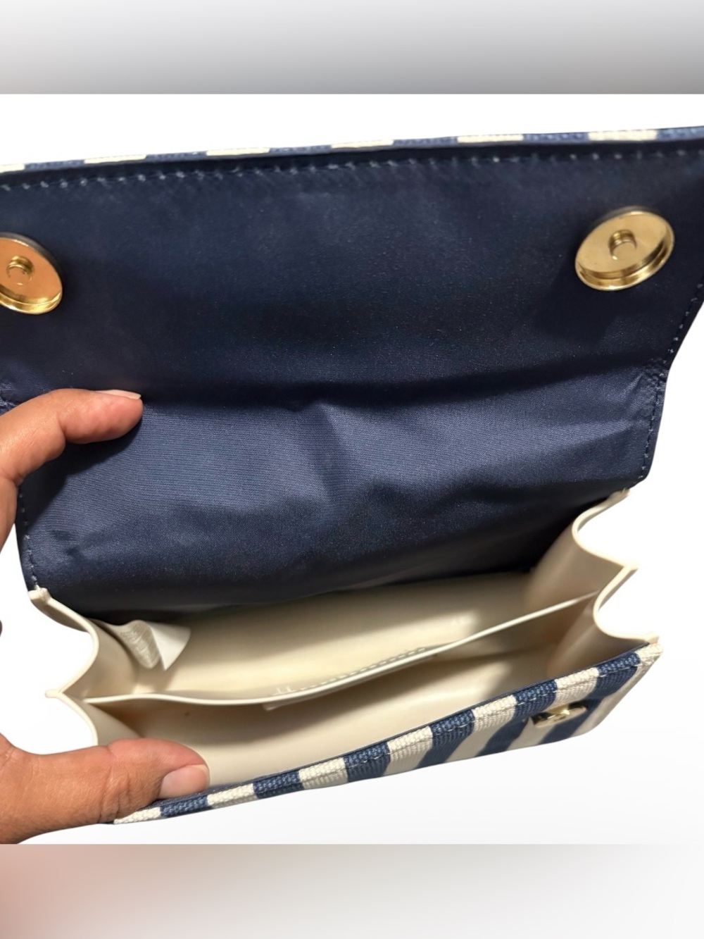 Betsey Johnson Blue White Striped Small Satchel Crossbody Detach Strap - Picture 4 of 9
